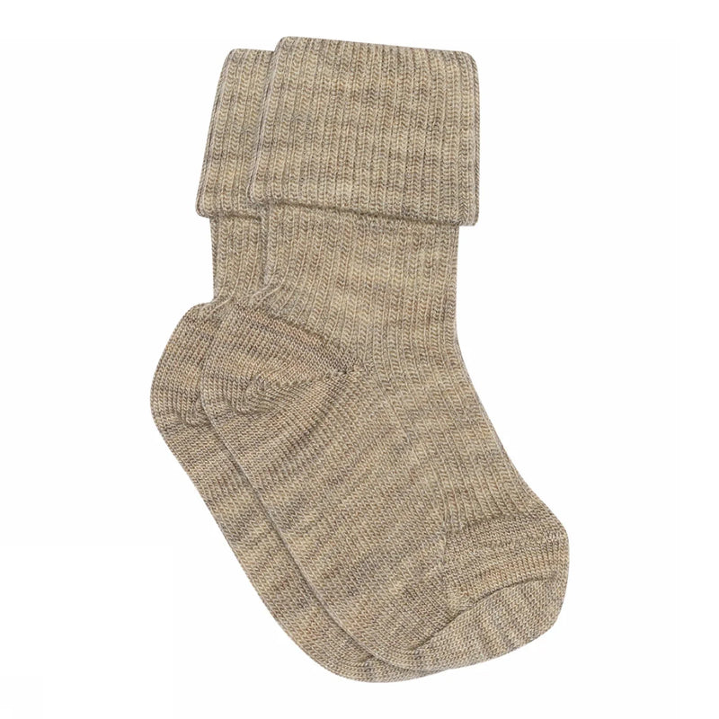Mp Denmark Wool Rib Baby Socks Light Brown Melange 489