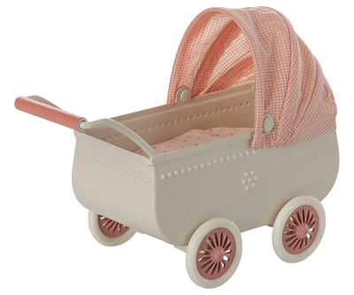Maileg Pram Mouse Coral