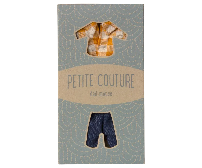 Maileg Yellow Checked Shirt And Pants Dad Mouse