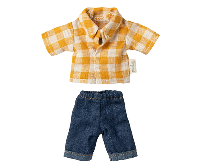 Maileg Yellow Checked Shirt And Pants Dad Mouse
