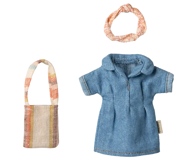 Maileg Denim Dress And Bag Mum Mouse