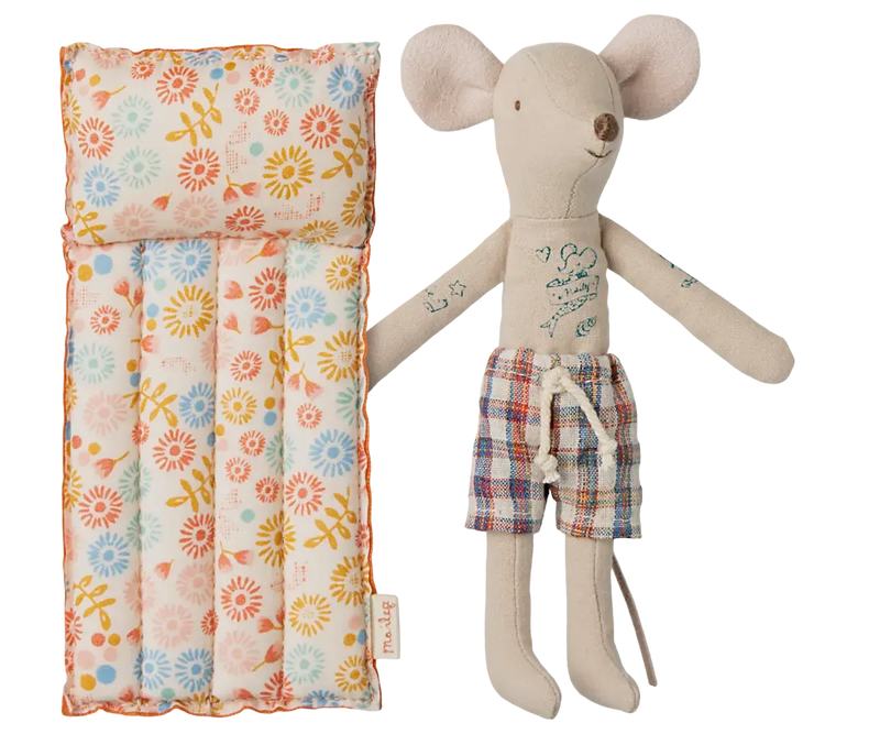 Maileg Beach Mouse With AIr Mattress Dad Flower