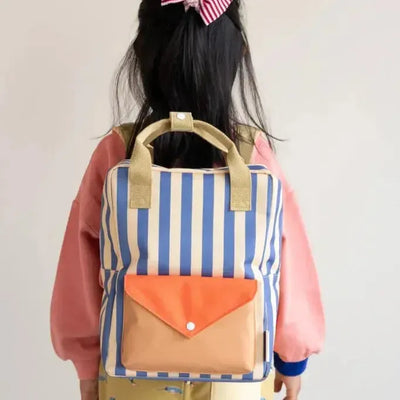 Sticky Lemon backpack Medium Wonders Envelope Stripes Blue Whale / Sandy Yellow