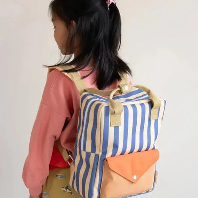 Sticky Lemon backpack Medium Wonders Envelope Stripes Blue Whale / Sandy Yellow