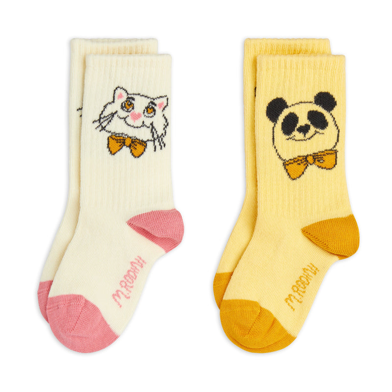 Mini Rodini Baby Cat & Panda 2-Pack Socks