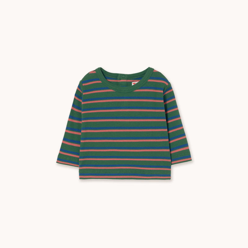 Tiny Cottons Duo Stripes Rib Baby Tee Dark Green