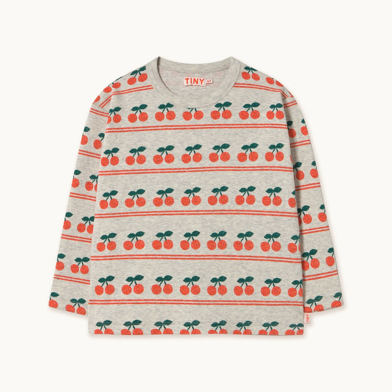 Tiny Cottons Cherry Pattern Rib Tee Grey Heather