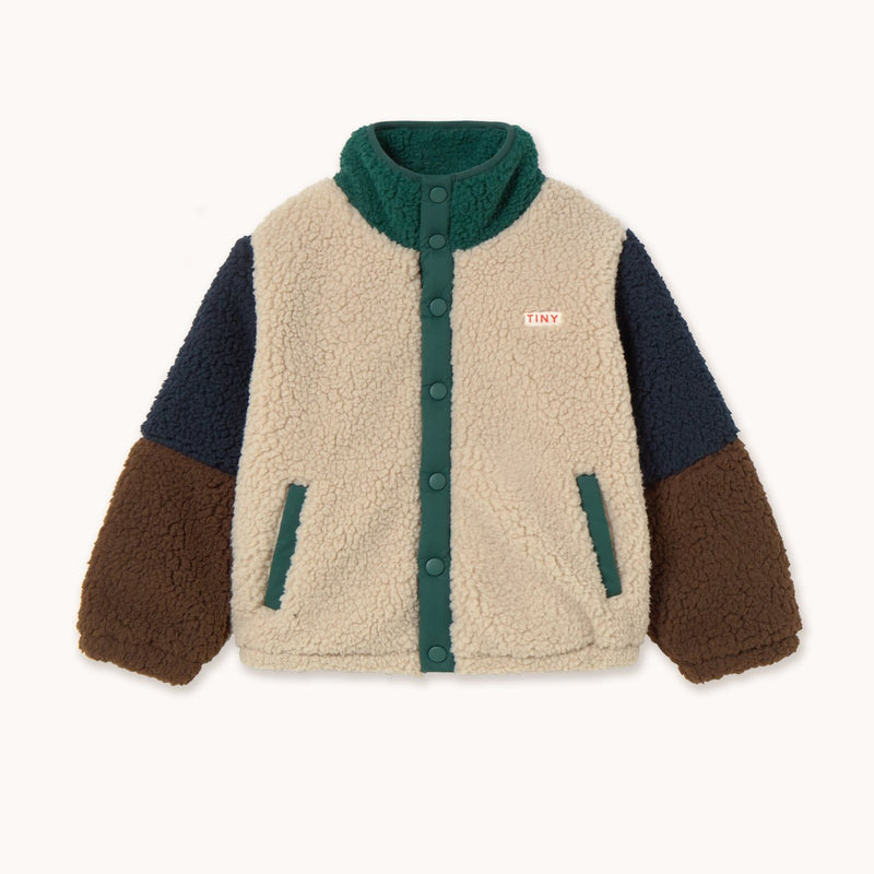 Tiny Cottons Color Block Polar Sherpa Jacket Dark Green