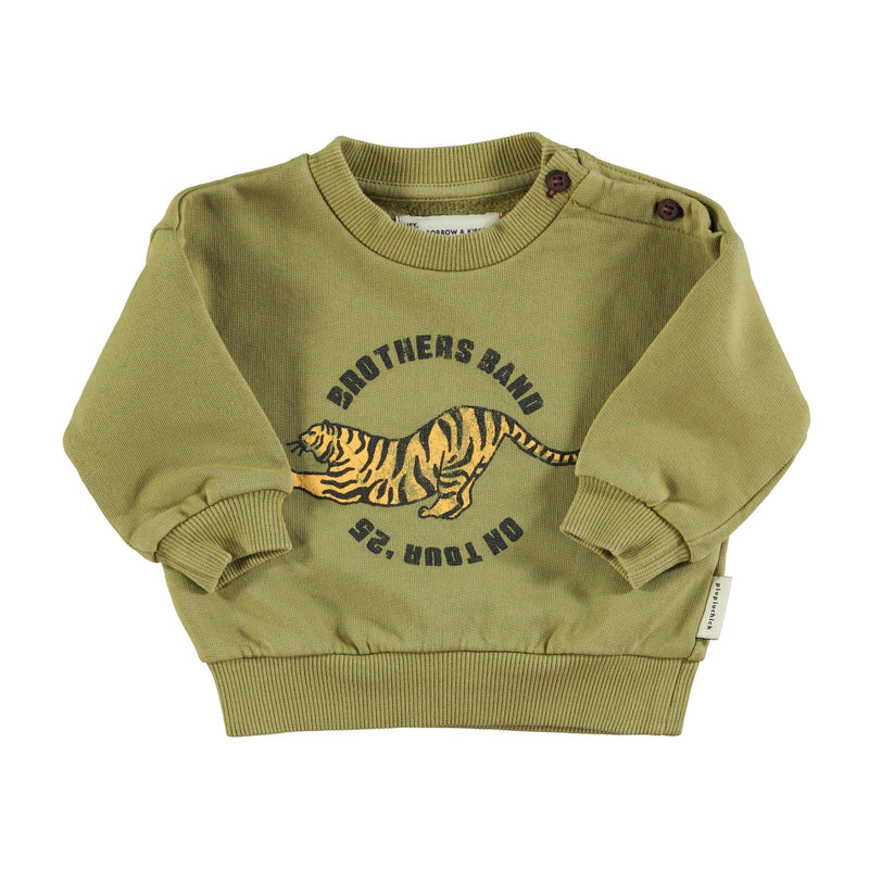 Piupiuchick Baby Sweatshirt Olive Green With Tiger Print