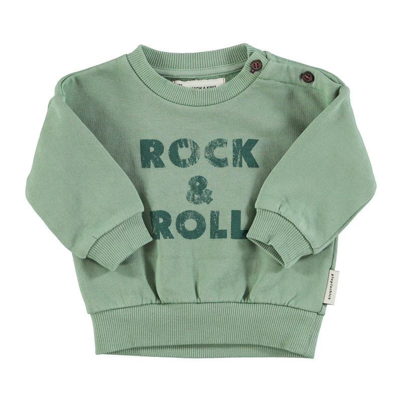 Piupiuchick Baby Sweatshirt Green With "rock & roll" Print
