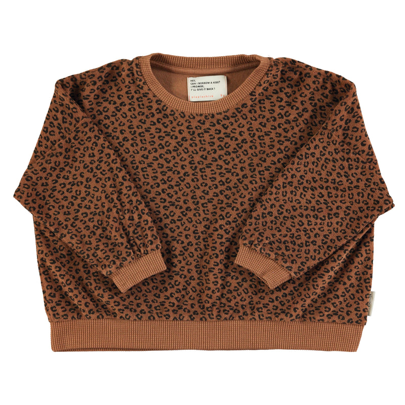 Piupiuchick Baby Terry Cotton Sweatshirt Brown With Animal Print