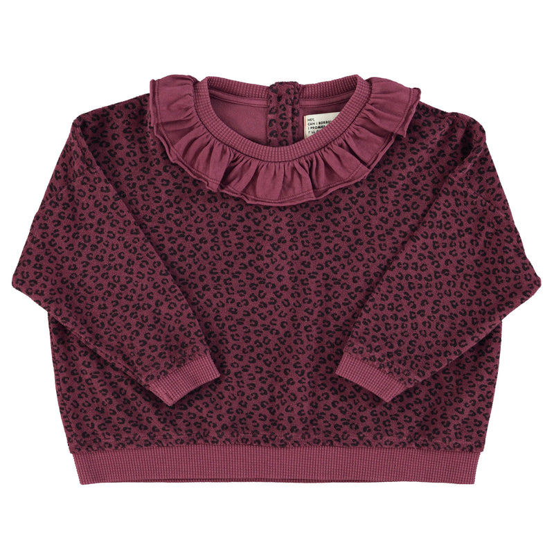 Piupiuchick Terry Cotton Sweatshirt Aubergine With Animal Print