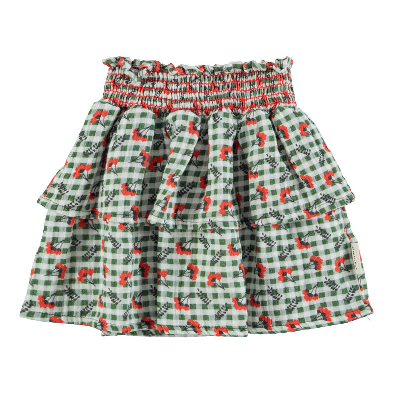 Piupiuchick Short Skirt Green Checkered With Flowers
