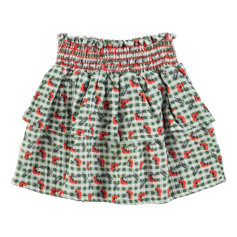 Piupiuchick Short Skirt Green Checkered With Flowers