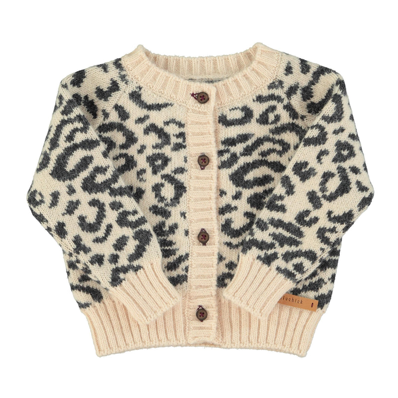 Piupiuchick Baby Knitted cardigan Light Pink With Black Animal Print