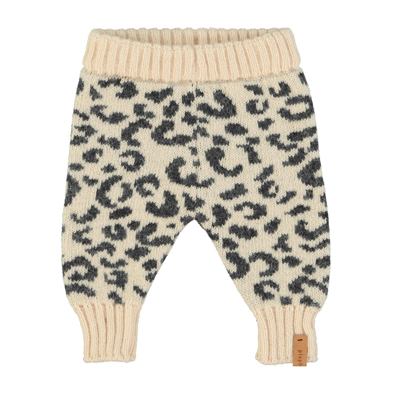 Piupiuchick Baby Knitted Leggings Light Pink With Black Animal Print