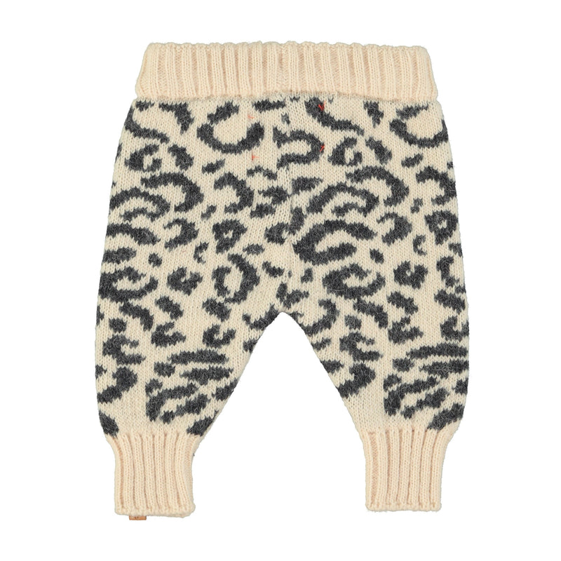 Piupiuchick Baby Knitted Leggings Light Pink With Black Animal Print