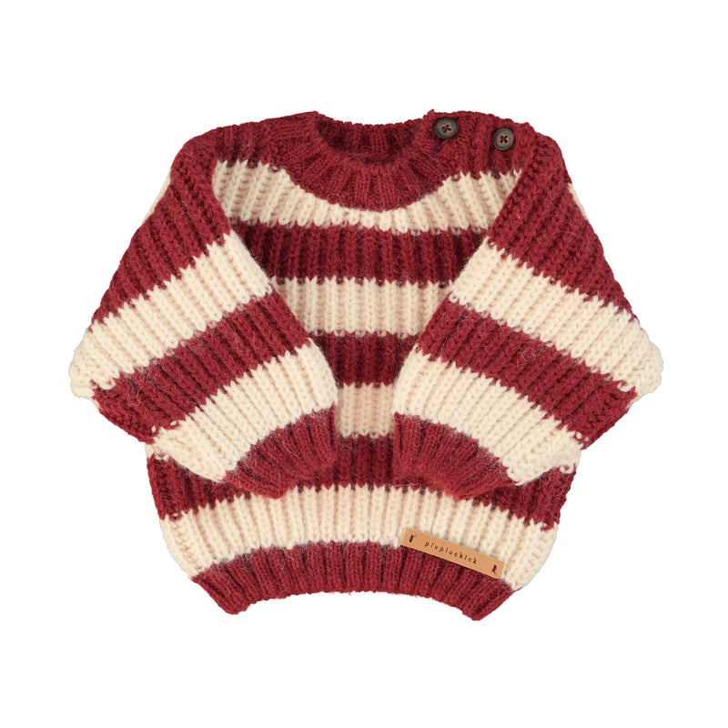 Piupiuchick Baby Knitted Sweater Bordeaux & Light Pink Stripes