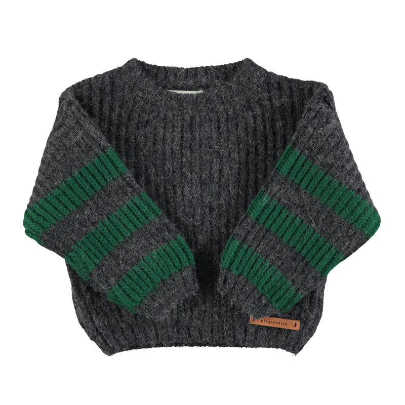 Piupiuchick Knitted Sweater Grey & Green Stripes