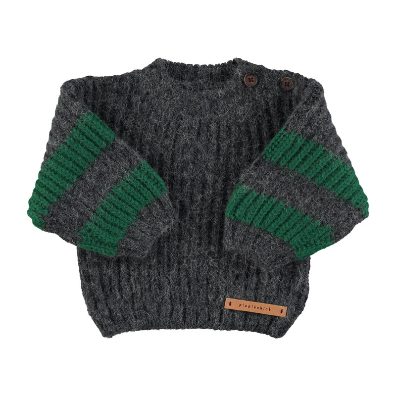 Piupiuchick Baby Knitted Sweater Grey & Green Stripes