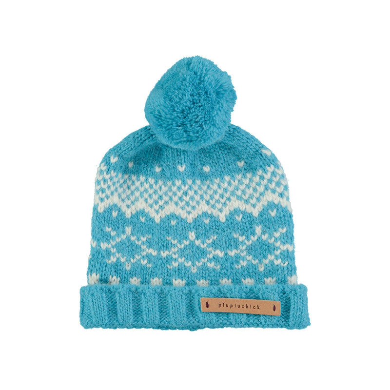 Piupiuchick Jacquard knitted Hat With Pompon Turquoise