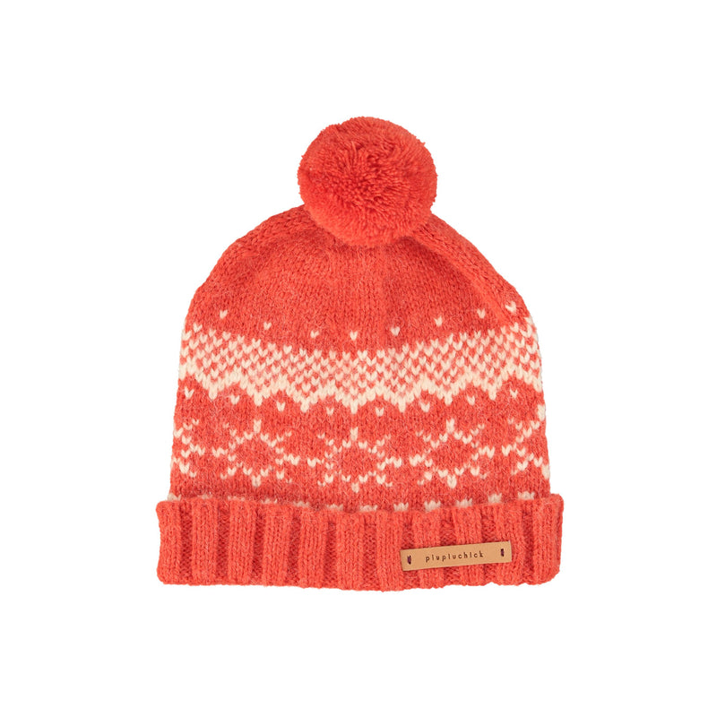 Piupiuchick Jacquard knitted Hat With Pompon Red