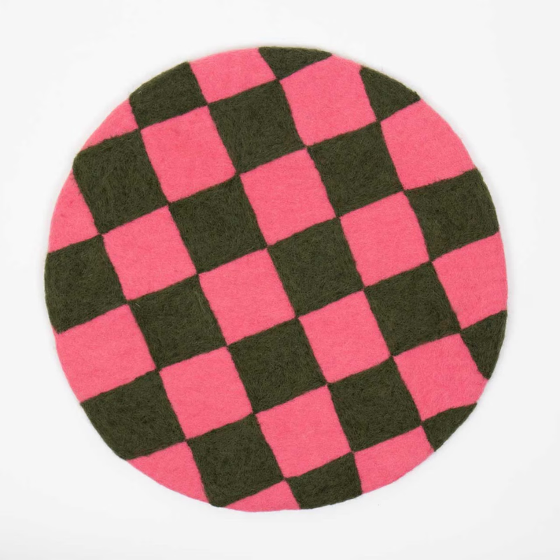 Afro Art Felt Chess Seat Pad Green Pink