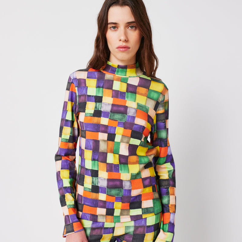 Bobo Choses ADULT Rainbow Plaid Pattern Turtleneck Top