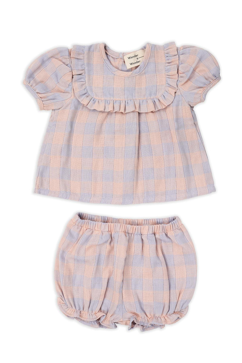 Wander & Wonder Baby Ruffle Set Hydrengea Check