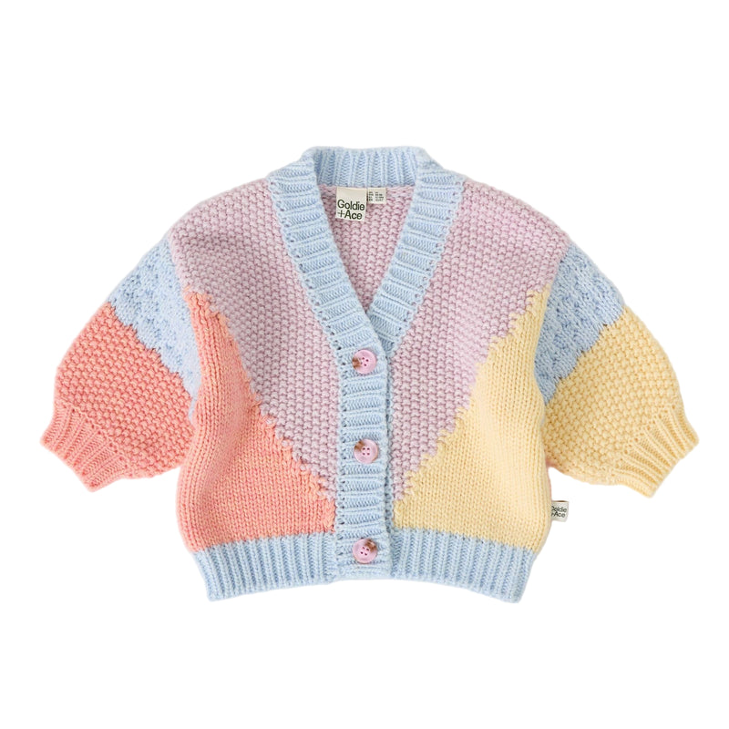 Goldie + Ace Colour Block Knit Cardigan Blue/Pink