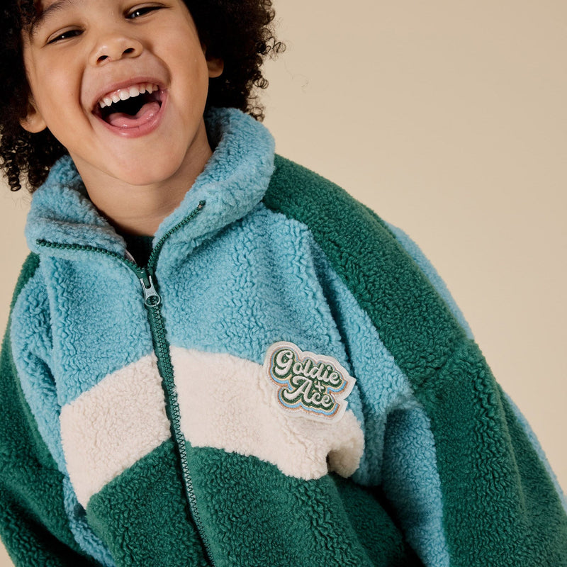 Goldie + Ace Frankie Sherpa Jacket Teal/Cream/Dark Jade