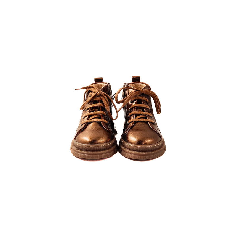 Angulus KIDS Mid Cut Sneaker With Laces And Zipper Bronze Shine/Cognac
