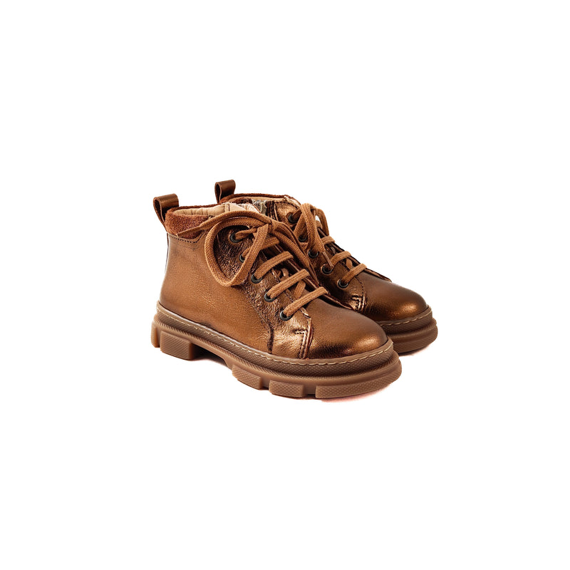 Angulus KIDS Mid Cut Sneaker With Laces And Zipper Bronze Shine/Cognac
