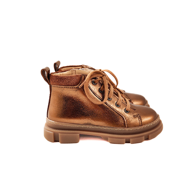 Angulus KIDS Mid Cut Sneaker With Laces And Zipper Bronze Shine/Cognac