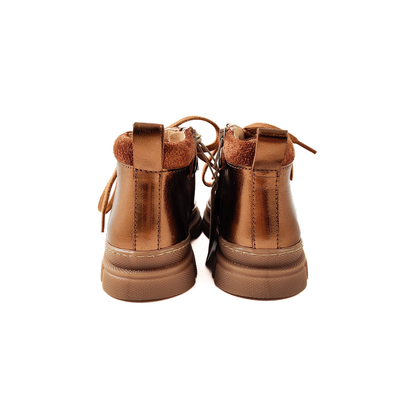 Angulus KIDS Mid Cut Sneaker With Laces And Zipper Bronze Shine/Cognac