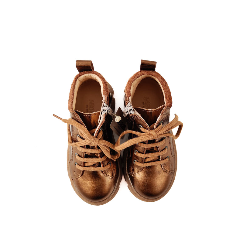 Angulus KIDS Mid Cut Sneaker With Laces And Zipper Bronze Shine/Cognac