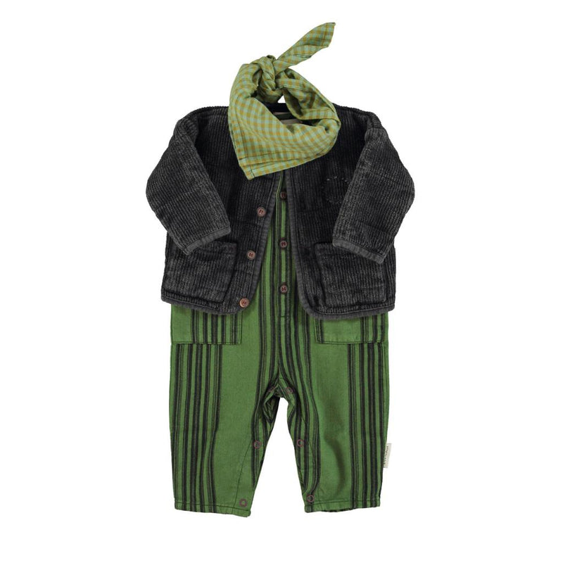 Piupiuchick Baby Jumpsuit Green With Black Stripes