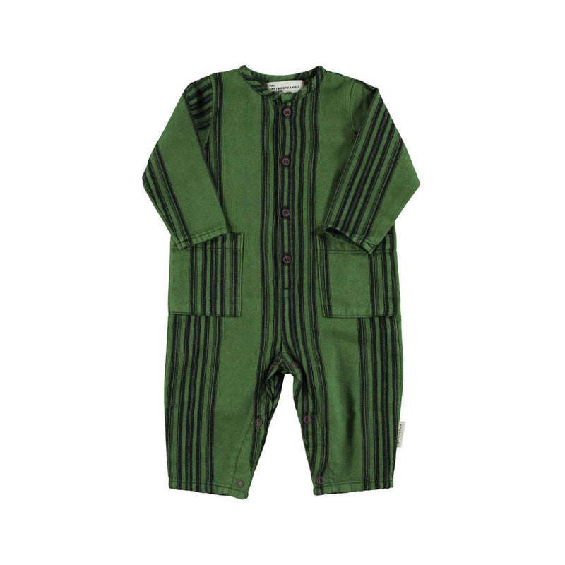 Piupiuchick Baby Jumpsuit Green With Black Stripes