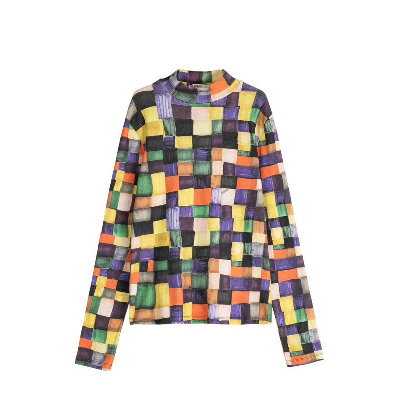 Bobo Choses ADULT Rainbow Plaid Pattern Turtleneck Top