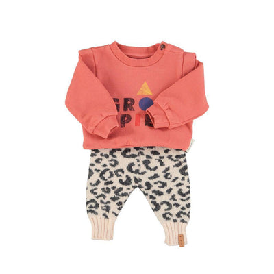 Piupiuchick Baby Knitted Leggings Light Pink With Black Animal Print