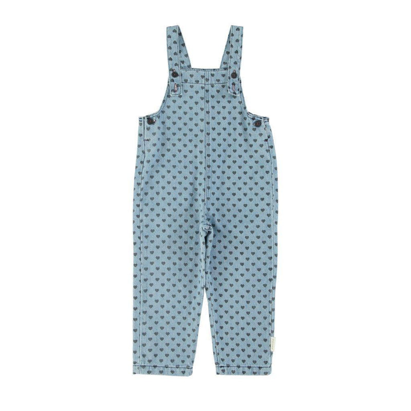 Piupiuchick Dungarees Washed Blue Denim With Black Hearts