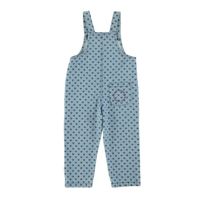 Piupiuchick Dungarees Washed Blue Denim With Black Hearts