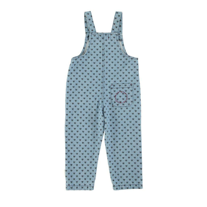 Piupiuchick Dungarees Washed Blue Denim With Black Hearts
