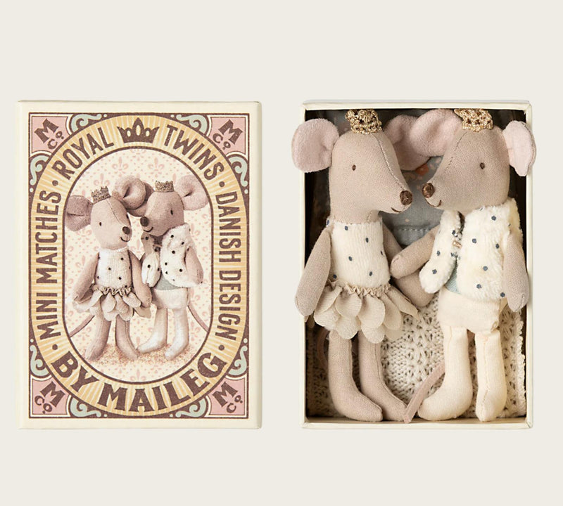 Maileg Royal Twins Mice, Little Sister And Little Brother In Matchbox III