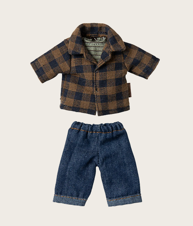Maileg Brown Checked Shirt And Pants Dad Mouse