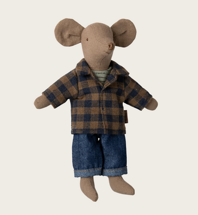 Maileg Brown Checked Shirt And Pants Dad Mouse