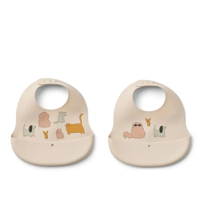 Liewood Ember Printed Bib 2-Pack Cats And Dogs/Sandy