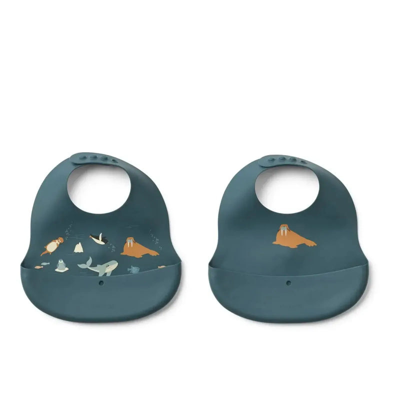 Liewood Ember Printed Bib 2-Pack Arctic Sea/Ocean View