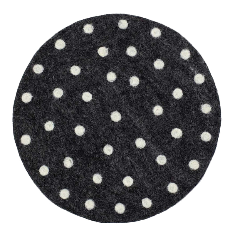Afro Art Felt Dot Seat Pad Dark Grey White