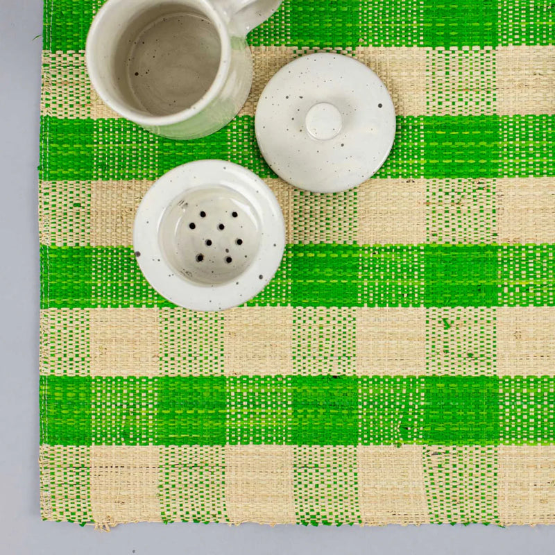 Afro Art Raffia Check Placemat Natural/Green